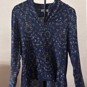 Barneys New York black and blue snakeprint silk blouse